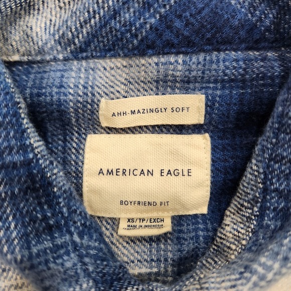 American Eagle Women XS Blue Plaid Ahh-Mazingly Soft Boyfriend Fit Flannel Shirt - Picture 6 of 11